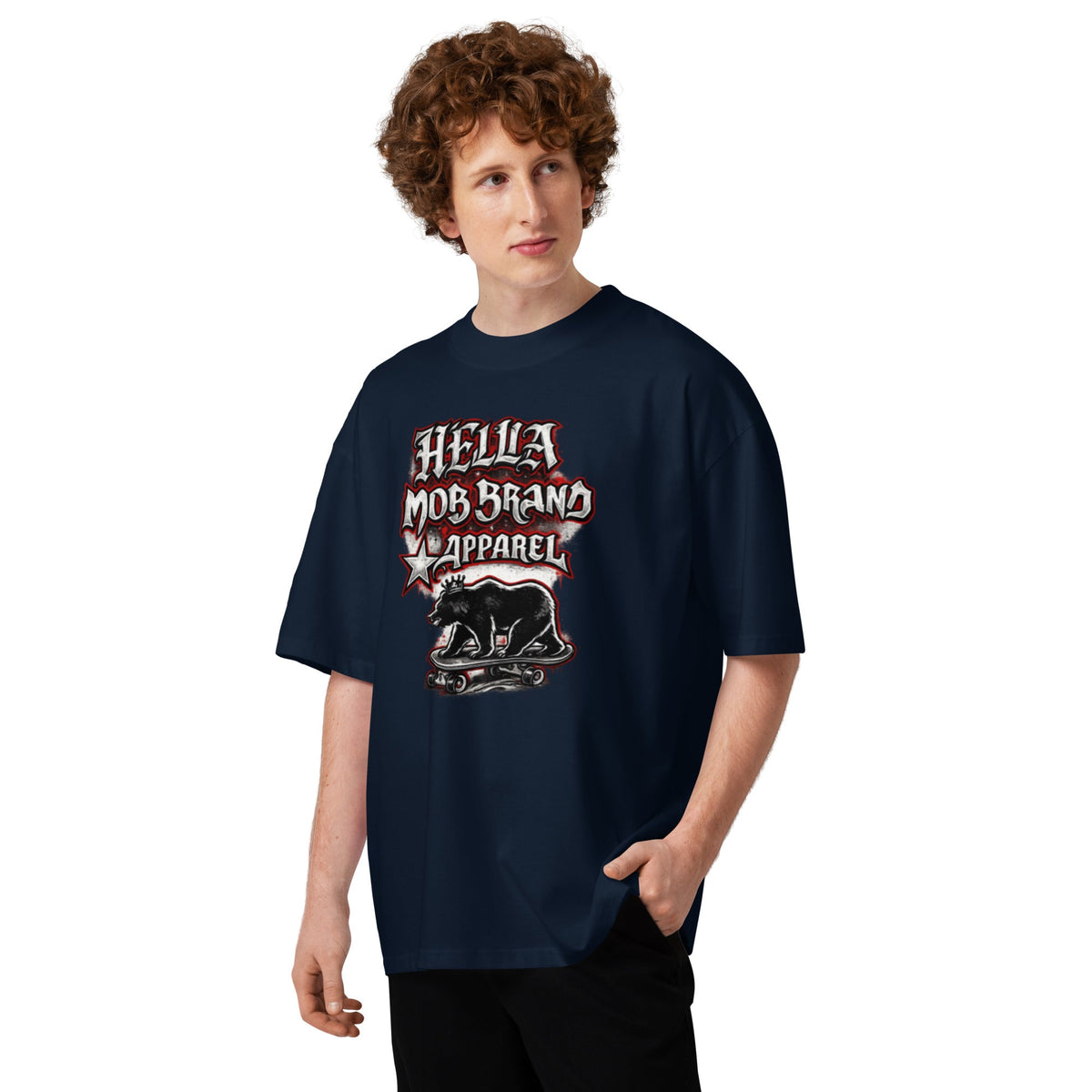 Hella Mob organic oversized high neck T-shirt French Navy front
