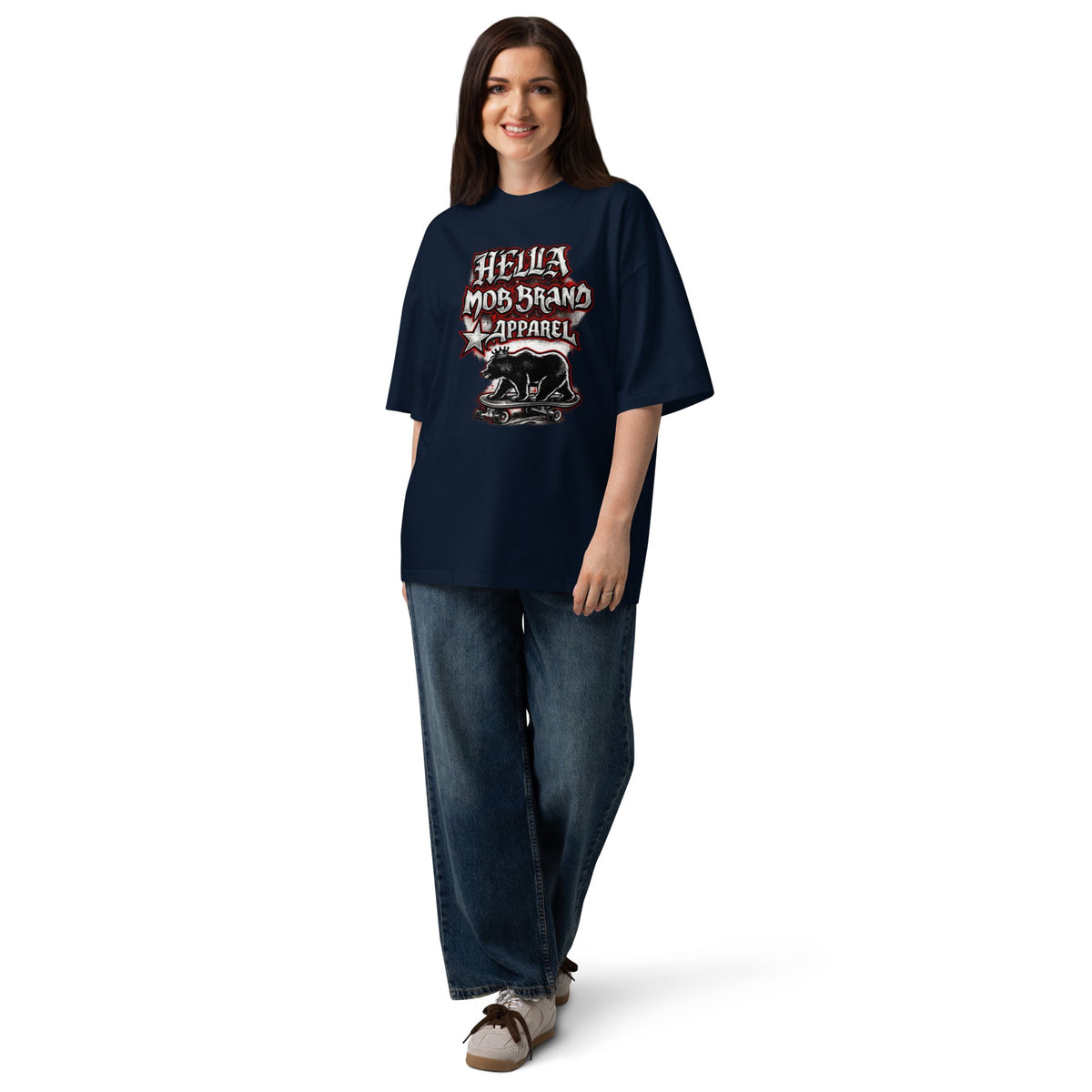 Hella Mob streetwear oversized T-shirt French Navy front view