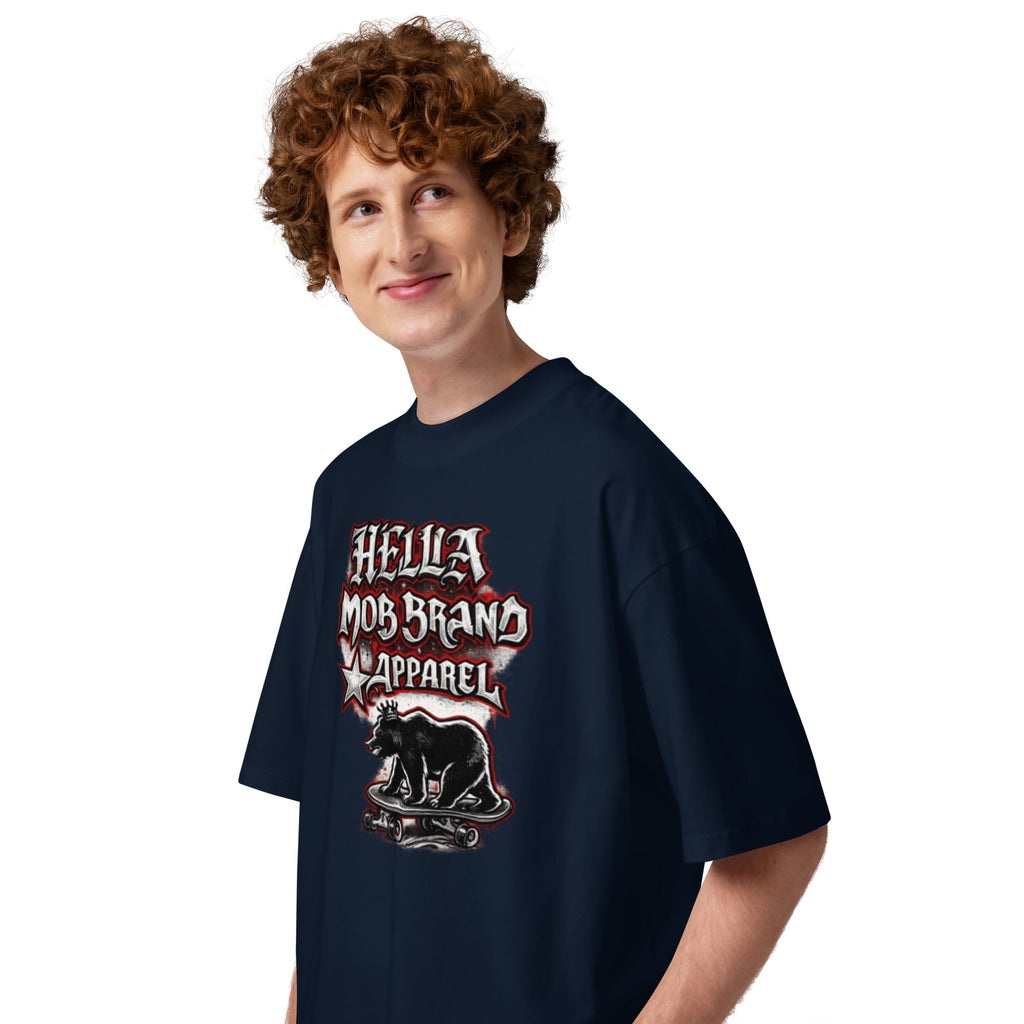 Hella Mob heavyweight oversized T-shirt French Navy left side
