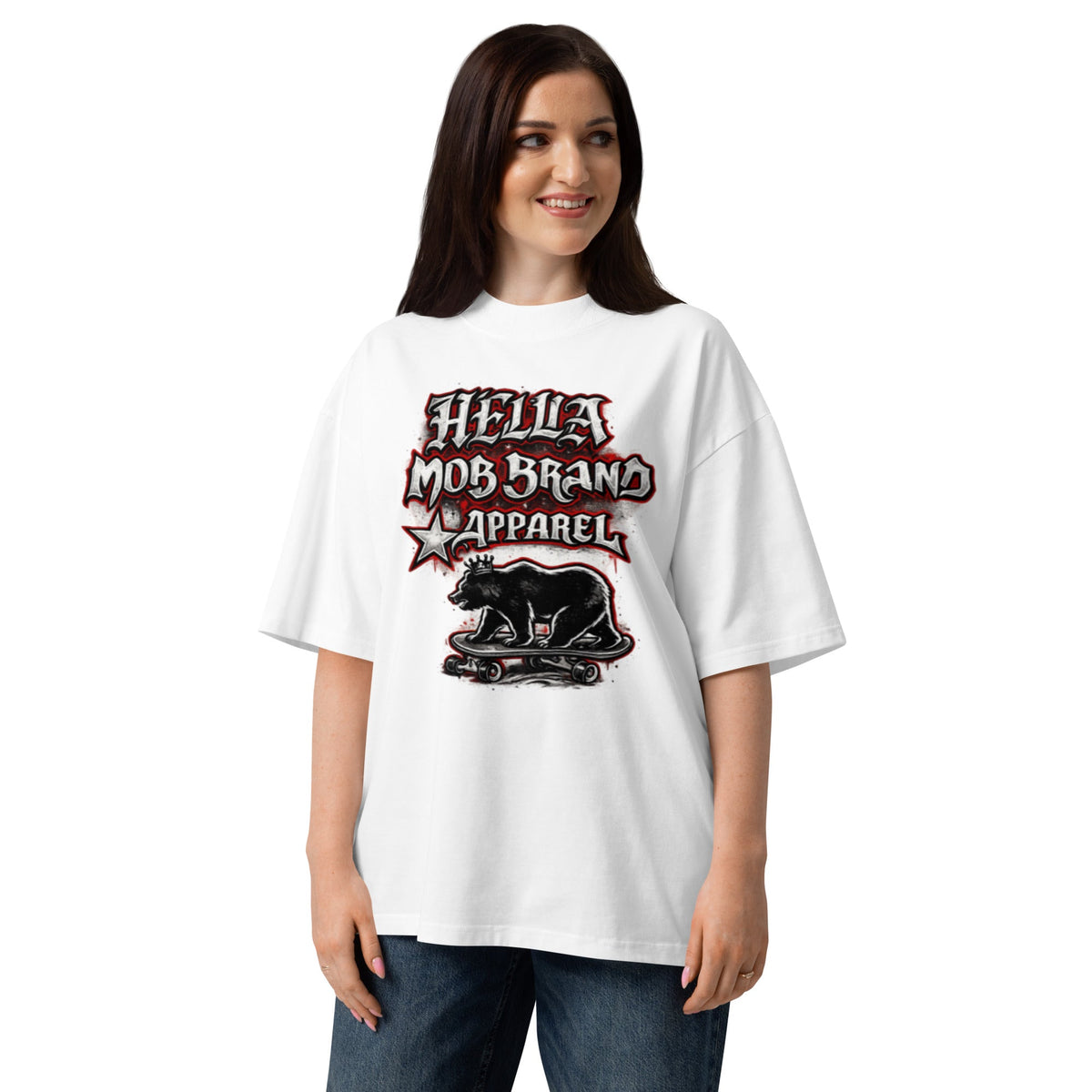 Hella Mob streetwear oversized T-shirt White front view
