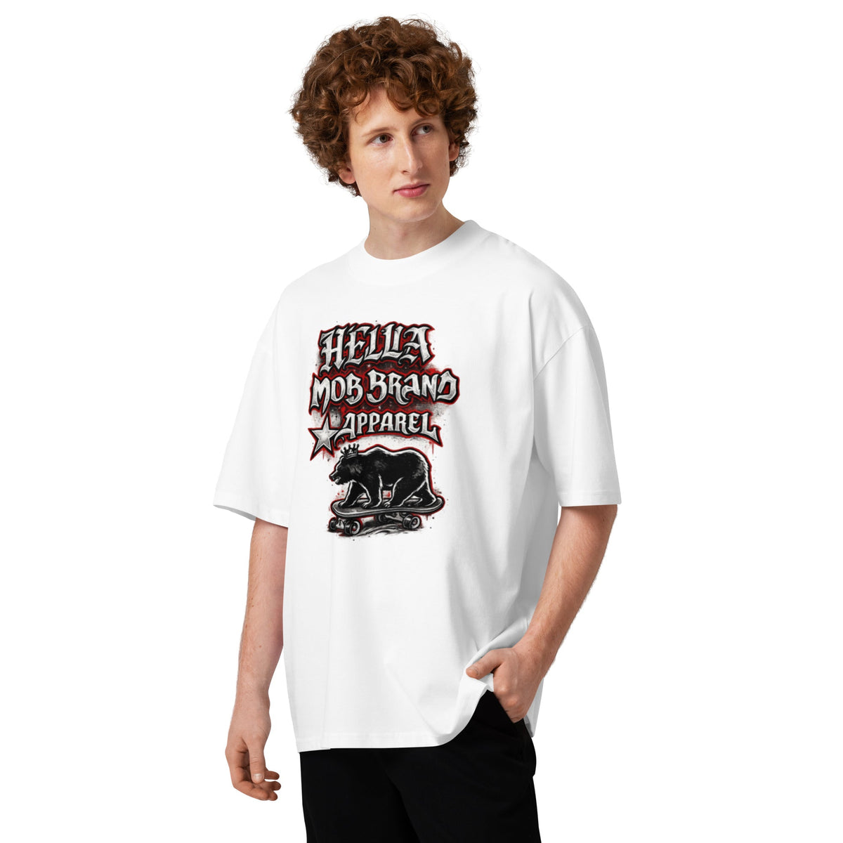 Hella Mob organic high neck oversized T-shirt White front
