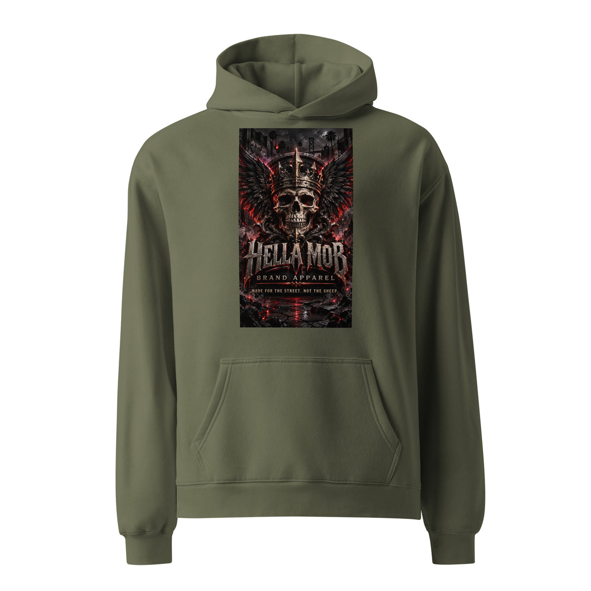 ProductBlack HELLA MOB Brand Apparel graphic streetwear hoodie with bold front design mockup